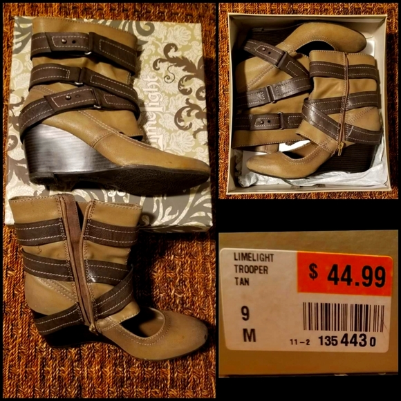 Limelight Trooper Tan Boots Booties wedge heel 9 with box - Picture 1 of 5